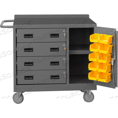 OEM#: 2211-DLP-RM-10B-95MOBILE SERVICE BENCH 10 BIN 4 DRAWER & SHELF 42-1/8 X 18-1/4 X 36-3/8 GRAY by Durham Manufacturing Company