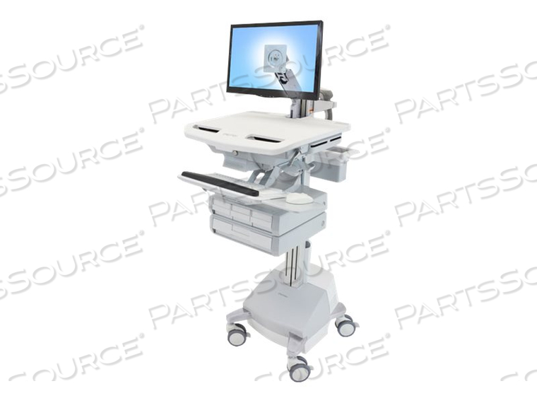 ERGOTRON STYLEVIEW - CART FOR LCD DISPLAY / KEYBOARD / MOUSE / CPU / NOTEBOOK / BAR CODE SCANNER ( OPEN ARCHITECTURE ) - MEDICAL - ALUMINUM, ZINC-PLATED STEEL, HIGH-GRADE PLASTIC - GRAY, WHITE, POLISHED ALUMINUM - SCREEN SIZE: UP TO 24 - OUTPUT: AC 120 V - 66 AH - LEAD ACID
