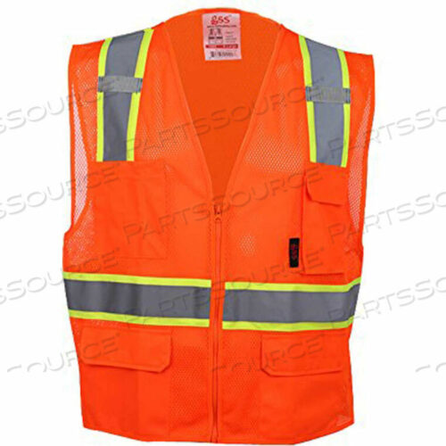 OEM#: 1502-LG1502 МНОГОЦЕЛЕВОЙ ЖИЛЕТ КЛАССА 2 С ДВУХЦВЕТНОЙ СЕТЧАТОЙ ЗАСТЕЖКОЙ-МОЛНИЕЙ, 6 КАРМАНОВ, ОРАНЖЕВЫЙ, БОЛЬШОЙ от GSS Safety LLC