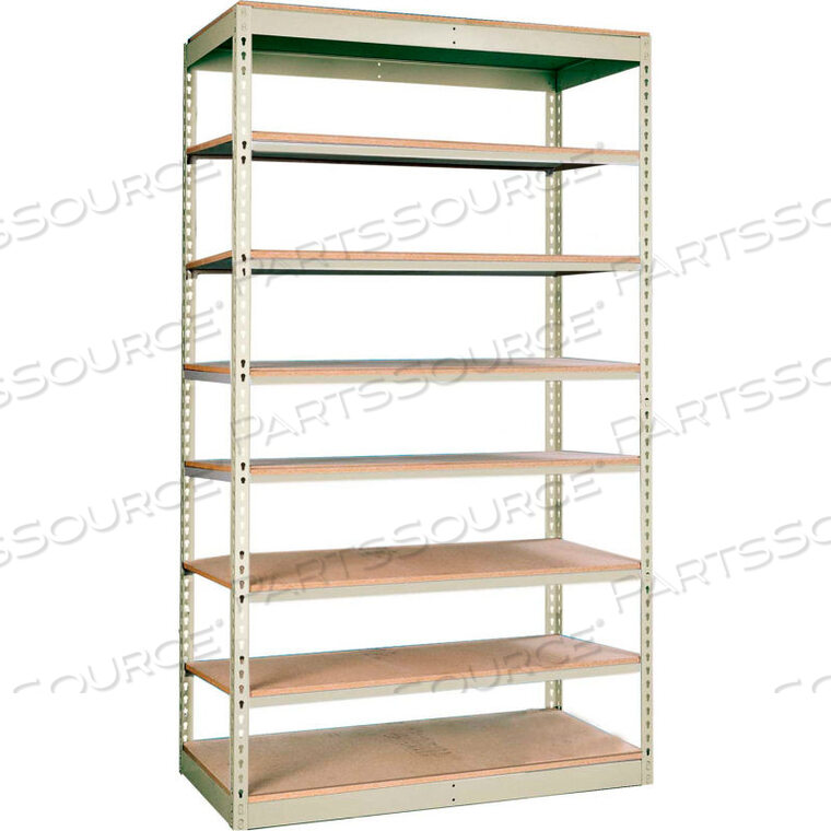 OEM#: SRS363084-8SPRIVETWELL SINGLE RIVET BOLTLESS SHELVING 36W X 30D X 84H 8 LEVELS STARTER W/O DECKING TAN by Hallowell