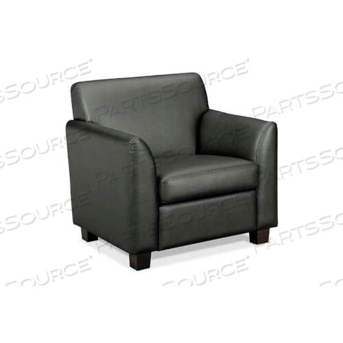 КРЕСЛО ДЛЯ ПРИЕМНОЙ С ДЕРЕВЯННЫМИ НОЖКАМИ - КОЖА - ЧЕРНОЕ