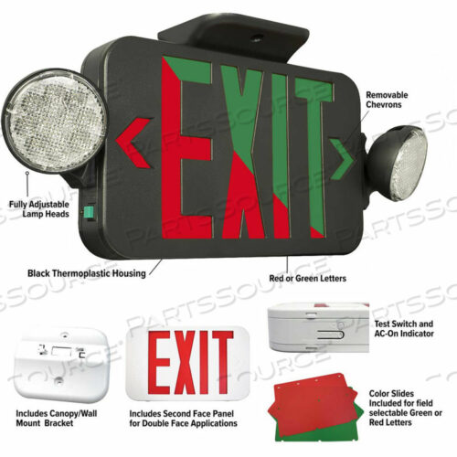 КОМБИНИРОВАННЫЙ СВЕТОДИОДНЫЙ АВАРИЙНЫЙ/ВЫХОДНОЙ СВЕТОДИОД С КРАСНЫМИ ИЛИ ЗЕЛЕНЫМИ СВЕТОДИОДАМИ И ПУЛЬТОМ ДИСТАНЦИОННОГО УПРАВЛЕНИЯ, ЧЕРНЫЙ, 120/277 В