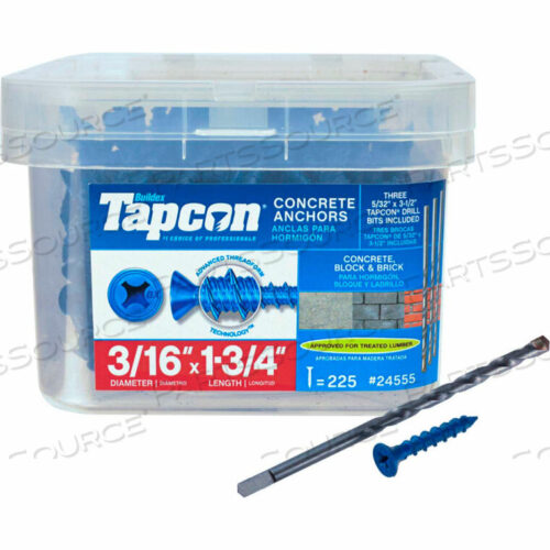 OEM#: 24555TAPCON АНКЕР ДЛЯ БЕТОНА - 3/16 X 1-3/4 - ПЛОСКАЯ ГОЛОВКА PHILLIPS - УПАКОВКА 225 шт. от ITW