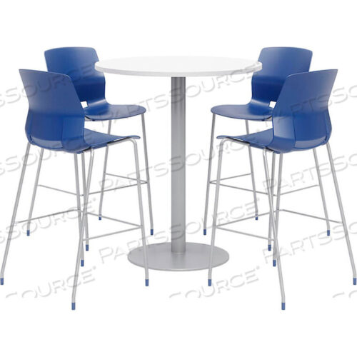 OEM#: OLTFL42RD-B1922-SL-41-D354-4-OL2700BR-P0342 КРУГЛЫЙ СТОЛ ДЛЯ БИСТРО И КОМПЛЕКТ ИЗ 4 БАРНЫХ СТУЛЬЕВ - ДИЗАЙНЕРСКАЯ БЕЛАЯ СТОЛЕШНИЦА С ТЕМНО-СИНИМИ СТУЛЬЯМИ от KFI