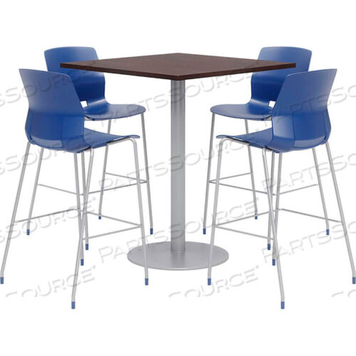 OEM#: OLTFL36SQ-B1922-SL-41-7933K-4-OL2700BR-P0336 КВАДРАТНЫЙ СТОЛ ДЛЯ БИСТРО И 4 БАРНЫХ СТУЛЬЯ - СТОЛ ДЛЯ ЭСПРЕССО С ТЕМНО-СИНИМИ СТУЛЬЯМИ от KFI