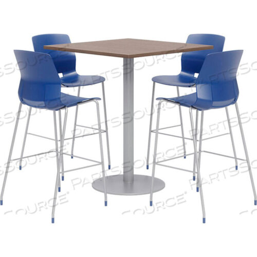 OEM#: OLTFL42SQ-B1922-SL-41-7960K-4-OL2700BR-P0342 КВАДРАТНЫЙ СТОЛ ДЛЯ БИСТРО И 4 БАРНЫХ СТУЛЬЯ - СТОЛ ИЗ ТИКА STUDIO С ТЕМНО-СИНИМИ СТУЛЬЯМИ от KFI