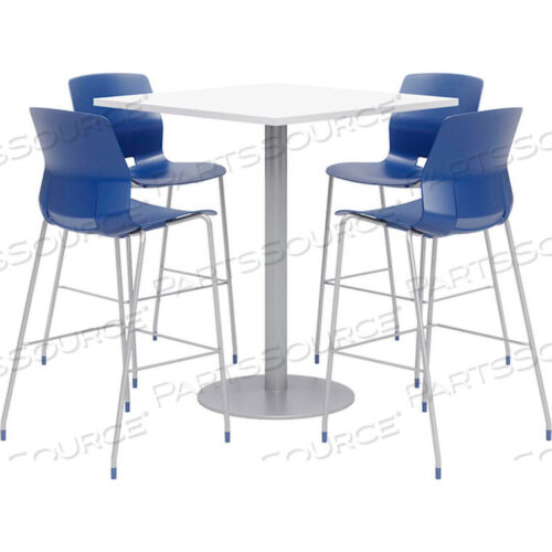 OEM#: OLTFL36SQ-B1922-SL-41-D354-4-OL2700BR-P0336 КВАДРАТНЫЙ СТОЛ ДЛЯ БИСТРО И 4 БАРНЫХ СТУЛЬЯ - ДИЗАЙНЕРСКАЯ БЕЛАЯ СТОЛЕШНИЦА С ТЕМНО-СИНИМИ СТУЛЬЯМИ от KFI
