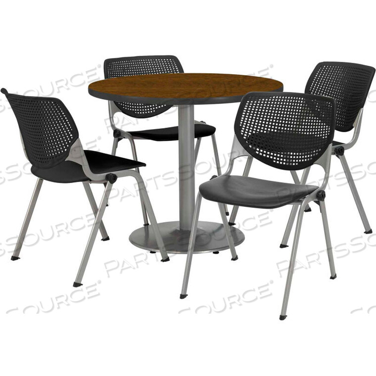 OEM#: T36RD-B1922SL-WL-2300-P10ОБЕДЕННЫЙ СТОЛ И КОМПЛЕКТ СТУЛЬЕВ - КРУГЛЫЙ - 36Ш X 29В - ЧЕРНЫЙ ПЛАСТИКОВЫЙ СТУЛ СО СТОЛОМ ИЗ ОРЕХА от KFI