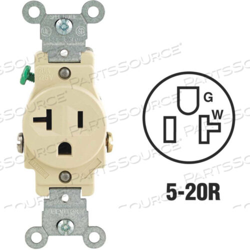 OEM#: 5801-I20A, 125 В, NEMA 5-20R, 2P, 3W, ОДИН ПРИЕМНИК, ЗАЗЕМЛЕНИЕ, ЦВЕТ СЛОНОВАЯ КОСТЬ от Leviton