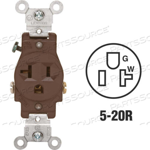 OEM#: 580120A, 125 В, NEMA 5-20R, 2P, 3W, ОДИНАРНЫЙ ПРИЕМНИК, ЗАЗЕМЛЕНИЕ, КОРИЧНЕВЫЙ от Leviton