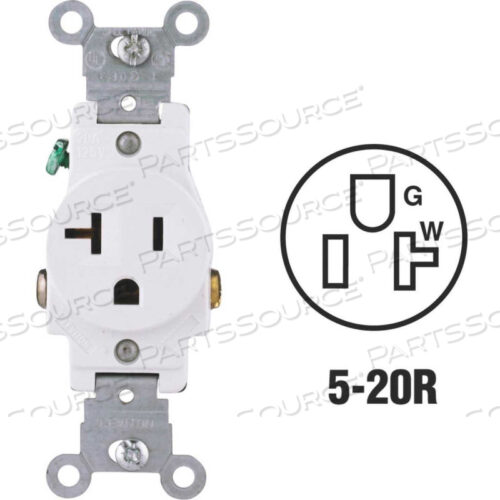 OEM#: 5801-W20A, 125 В, NEMA 5-20R, 2P, 3W, ОДИНАРНЫЙ ПРИЕМНИК, ЗАЗЕМЛЕНИЕ, БЕЛЫЙ от Leviton