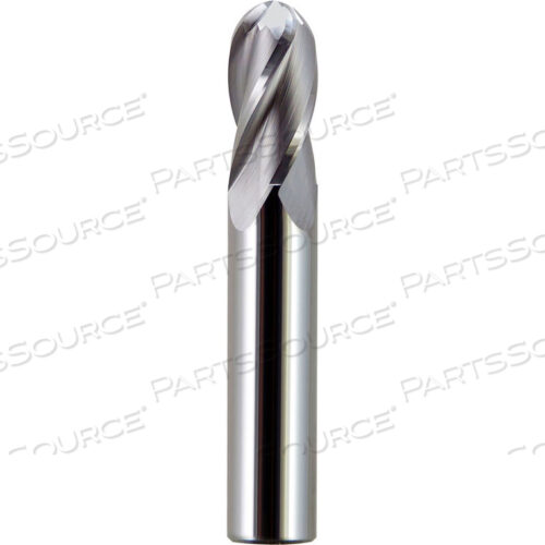 3/16 DIA., 3/16 SHANK, 3/8 LOC, 1-1/2 OAL, 4 FLUTE SOLID CARBIDE BALL SINGLE END MILL, UNCOATED
