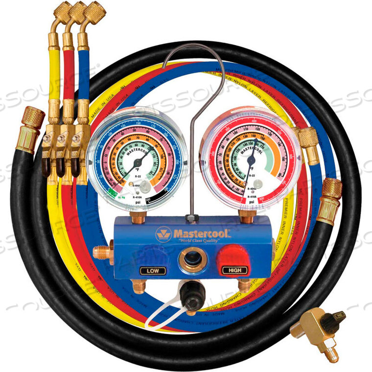 OEM#: 598613 WAY 3 1/8 GAUGES, 60 HOSES 3-1/4 R, B, Y & 1-3/8 BLACK by Mastercool