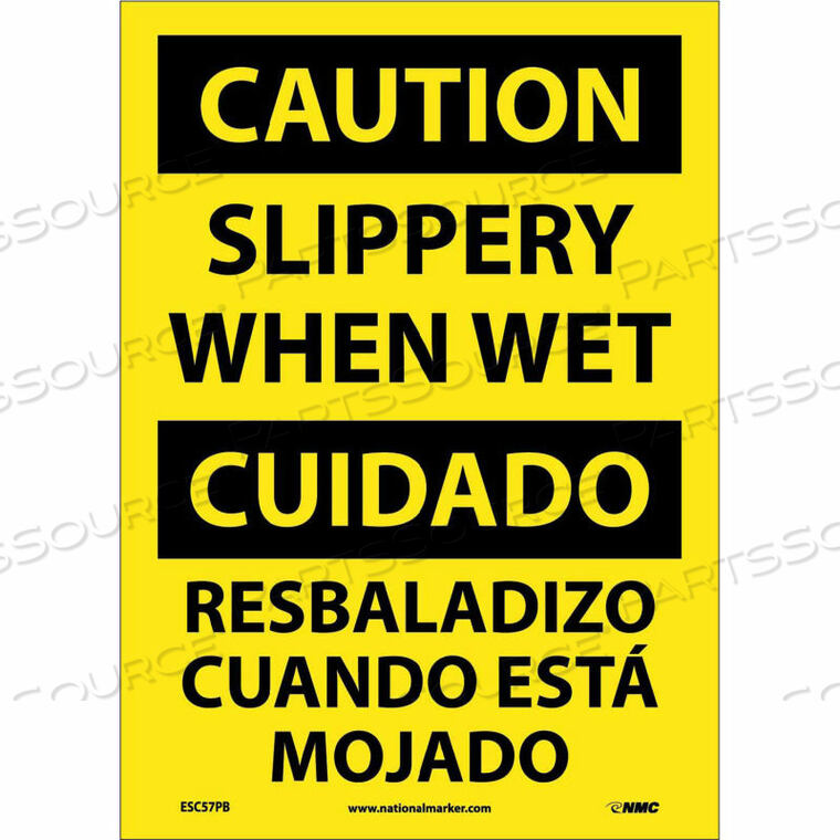 OEM#: ESC57PBBДвуязычный виниловый знак - ОСТОРОЖНО, СКОЛЬЗКО ПРИ МОКРОМ ВОЗДУХЕ от National Marker Company