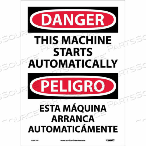 OEM#: ESD87PBBДВУХЪЯЗЫЧНЫЙ ВИНИЛОВЫЙ ЗНАК - ОПАСНО! ЭТА МАШИНА ЗАПУСКАЕТСЯ АВТОМАТИЧЕСКИ от National Marker Company