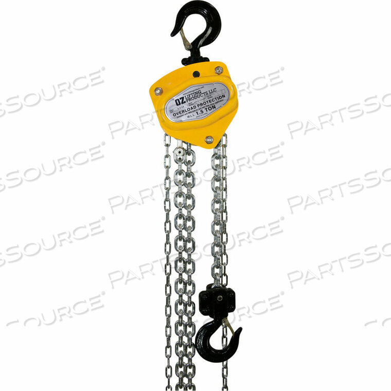 OEM#: OZ015-15CHOPMANUAL CHAIN HOIST W/ OVERLOAD PROTECTION, 1-1/2 TON CAPACITY 15 LIFT by Oz Lifting Products