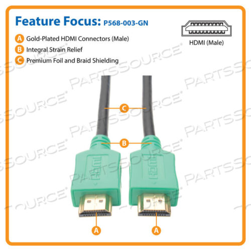 3-футовый высокоскоростной HDMI-кабель цифровой аудио/видео UHD HDMI 4KX2K M/M зеленый 3