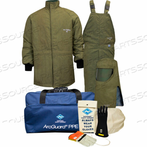 ARCGUARD KIT4SCLT40L10 КОМПЛЕКТ 40 CAL REVOLITE ARC FLASH С КОРОТКИМ ПАЛЬТОМ И ПОЛУКОМБИНЕЗОНОМ, L, РАЗМЕР 10
