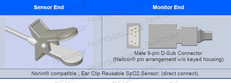 Заменяет датчик пульсоксиметра Nonin Medical 8000Q2EAR CLIP