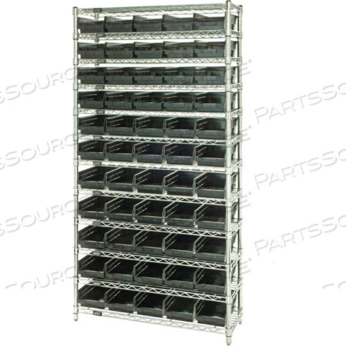 OEM#: WR12-106COSTEEL WIRE SHELVING С 55 ТОКОПРОВОДЯЩИМИ ЯЩИКАМИ ПО 4 ЧЕРНЫХ ТИПА - 12 ПОЛОК - 36 Ш X 24 Г X 74 В от Quantum Storage Systems