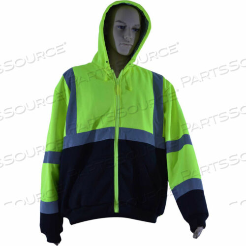 OEM#: LBHSW-C3-2XТЕПЛООБМЕННАЯ КОФТА С КАПЮШОНОМ НА МОЛНИИ, С ПОДКЛАДКОЙ, ANSI КЛАСС 3, 2 ПРОРЕЗНЫХ КАРМАНА, ФЛИС, ЛАЙМ/ЧЕРНЫЙ, 2XL от Petra Roc Inc