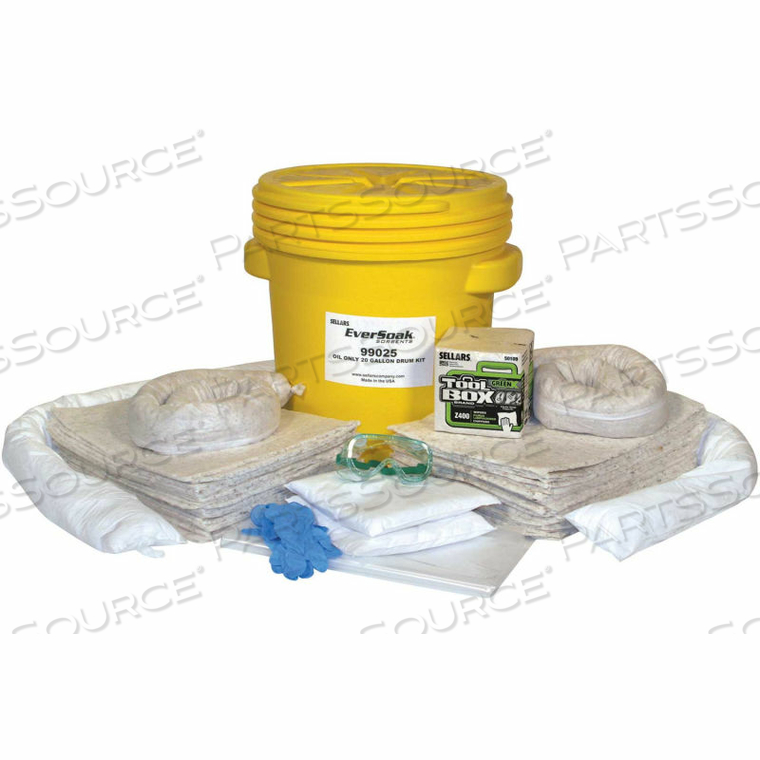 OEM#: 99025EVERSOAK OIL ONLY КОМПЛЕКТ ДЛЯ УСТРАНЕНИЯ ПРОЛИВОВ БОЧКИ ОБЪЕМОМ 20 ГАЛЛОНОВ, ЕМКОСТЬЮ 22 ГАЛЛОНА, 1 КОМПЛЕКТ ДЛЯ УСТРАНЕНИЯ ПРОЛИВОВ/КОРОБКА от Sellars Retail Dist Co.