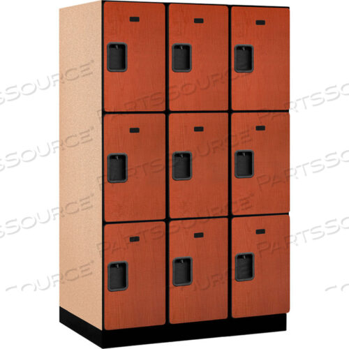 OEM#: 23364CHETRIPLE TIER 9 DOOR EXTRA WIDE WOOD LOCKER, 15WX24DX24H, ВИШНЯ, ЧАСТИЧНО СОБРАННЫЙ Salsbury Industries