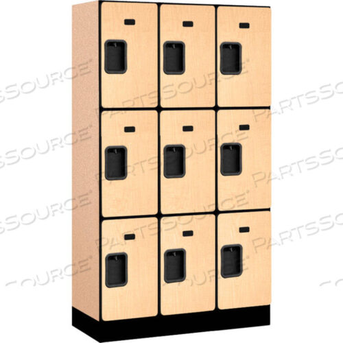 OEM#: 33355MAPTRIPLE TIER 9 DOOR DESIGNER WOOD LOCKER, 12WX15DX20H, MAPLE, ЧАСТИЧНО СОБРАННЫЙ Salsbury Industries