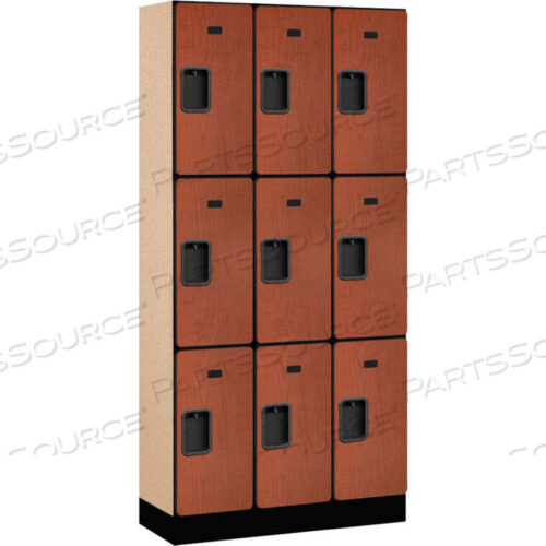 OEM#: 33365CHETRIPLE TIER 9 DOOR DESIGNER WOOD LOCKER, 12WX15DX24H, ВИШНЯ, ЧАСТИЧНО СОБРАННЫЙ Salsbury Industries