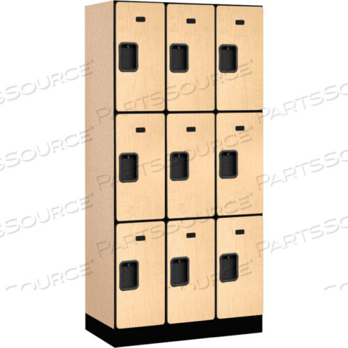 OEM#: 33368MAPTRIPLE TIER 9 DOOR DESIGNER WOOD LOCKER, 12WX18DX24H, MAPLE, ЧАСТИЧНО СОБРАННЫЙ Salsbury Industries