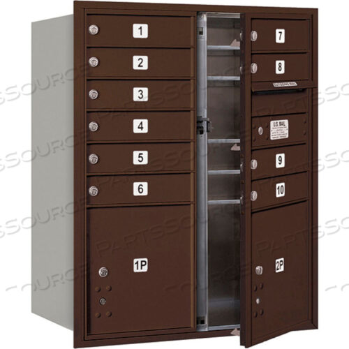 OEM#: 3710D-10ZFU*4C ГОРИЗОНТАЛЬНЫЙ ПОЧТОВЫЙ ЯЩИК, 37-1/2H, ДВУХСТОЛБНЫЙ, 10 ДВЕРЕЙ MB1/2 PL, ЗАГРУЗКА СПЕРЕД, БРОНЗА, USPS от Salsbury Industries