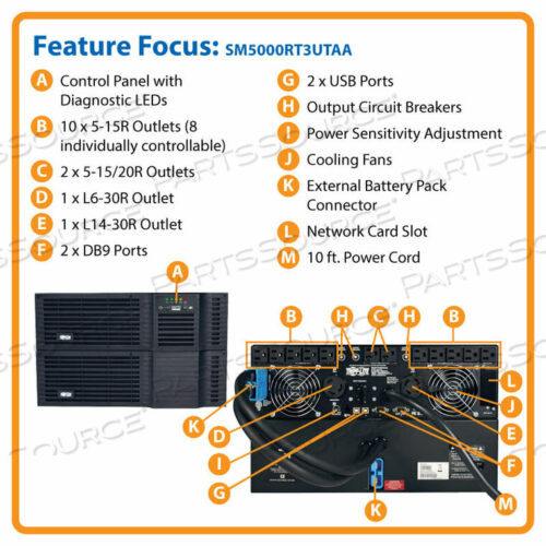 OEM#: SM5000RT3UTAAUPS 5000VA 4000W SMART RACKMOUNT AVR 120V-208V 5KVA 6URM TAA GSA by Tripp Lite
