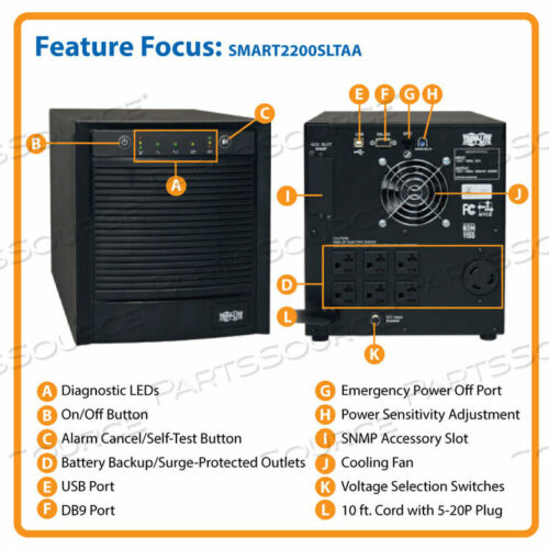 OEM#: SMART2200SLTAAUPS 2200VA 1600W SMART TOWER AVR 120V USB DB9 SNMP TAA GSA by Tripp Lite