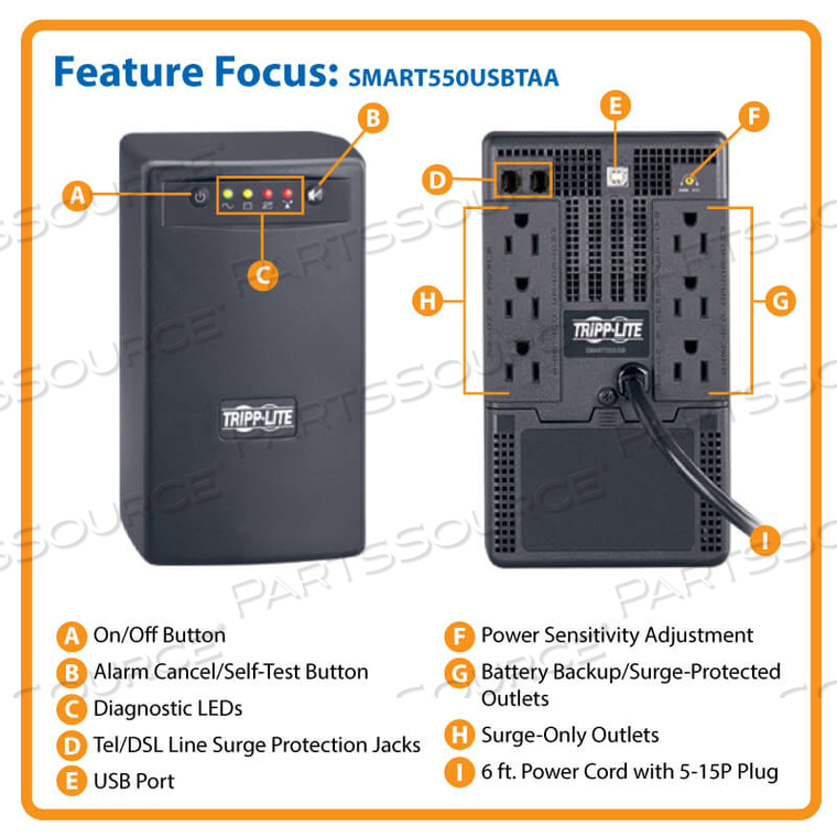 UPS 550VA 300W BATTERY BACK UP TOWER AVR 120V USB RJ11 TAA GSA