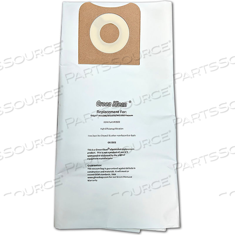 OEM#: GK-3502RIDGID ВЫСОКОЭФФЕКТИВНЫЙ БУМАЖНЫЙ СУХОЙ СБОРНИК WD1450/1850/1950 СМЕННЫЙ ВАКУУМНЫЙ МЕШОК от Kleen Green