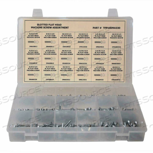 OEM#: TFP18DNA330330 PIECE MACHINE SCREW ASSORTMENT - #6 TO 1/4 - SLOTTED FLAT HEAD - STEEL - ZINC by Titan Fasteners