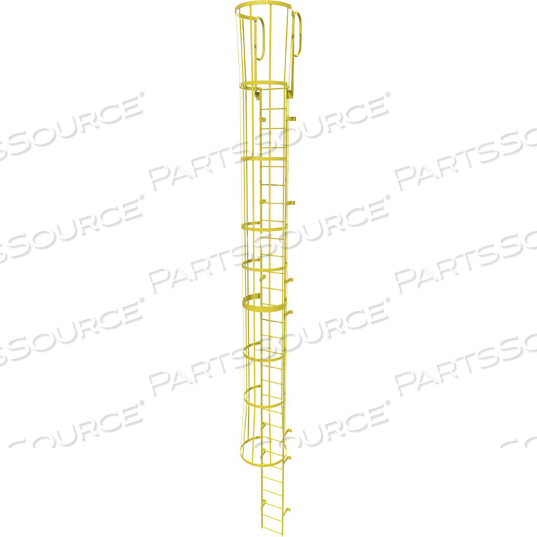 OEM#: WLFC1229-Y29 STEP STEEL CAGED WALK THROUGH FIXED ACCESS LADDER, SAFETY YELLOW by Tri-Arc
