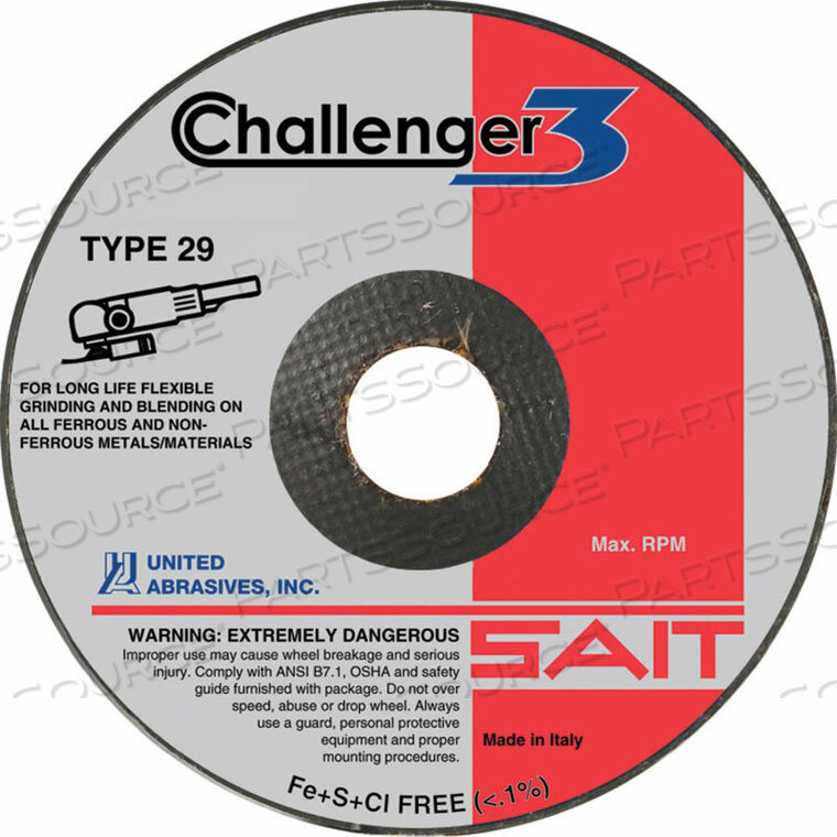 OEM#: 27616CHALLENGER III ШЛИФОВАЛЬНЫЙ КРУГ ТИП 29 5 X 1/8 X 7/8 60 GRIT от United Abrasives-Sait