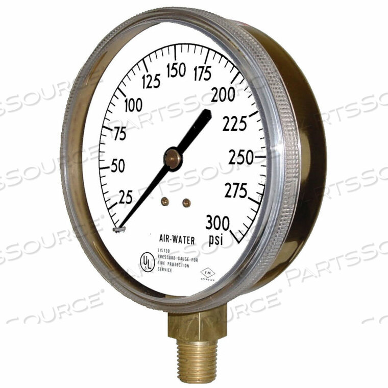 OEM#: SPRINKLER-WATER3.5 SPRINKLER WATER PRESSURE GAUGE, 1/4 NPT, 0/300 PSI, LOWER MOUNT by PIC Gauges