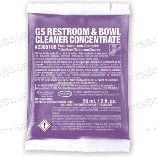 OEM#: 2385108GS КОНЦЕНТРАТ ДЛЯ ЧИСТКИ ТУАЛЕТОВ И МИСТЕРИЙ - УПАКОВКИ ПО 2 УНЦИИ, 72 УПАКОВКИ/КОРОБКА от Stearns Packaging Corporation