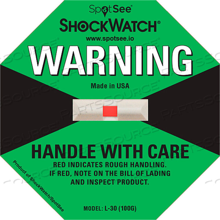 OEM#: 20100SPOTSEE L-30 ИНДИКАТОРЫ УДАРА, ДИАПАЗОН 100G, ЗЕЛЕНЫЕ, 50/КОРОБКА от Shockwatch Inc