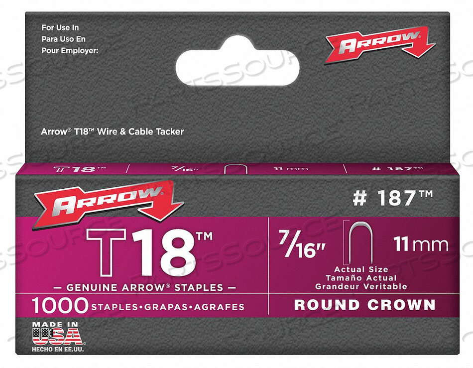 OEM#: 187STAPLE 3/16 ДЮЙМА CROWN 7/16 ДЮЙМА LEG PK1000 от Arrow