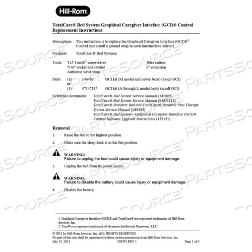 OEM#: 169291IS-TC GCI GRND STRAP INST от Hillrom