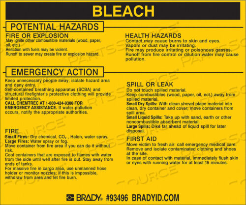 OEM#: 93496ХИМИЧЕСКАЯ ЭТИКЕТКА 3-3/4INHX4-1/2INW PK25 от Brady Americas