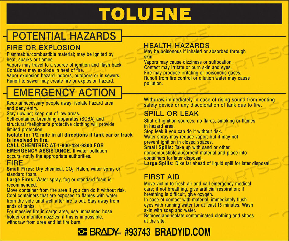 OEM#: 93743ХИМИЧЕСКАЯ ЭТИКЕТКА 3-3/4INHX4-1/2INW PK25 от Brady Americas