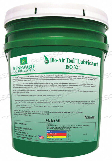 OEM#: 83114AIR TOOL LUBRICANT SYNTHETIC BASE 5 GAL. от Renewable Lubricants