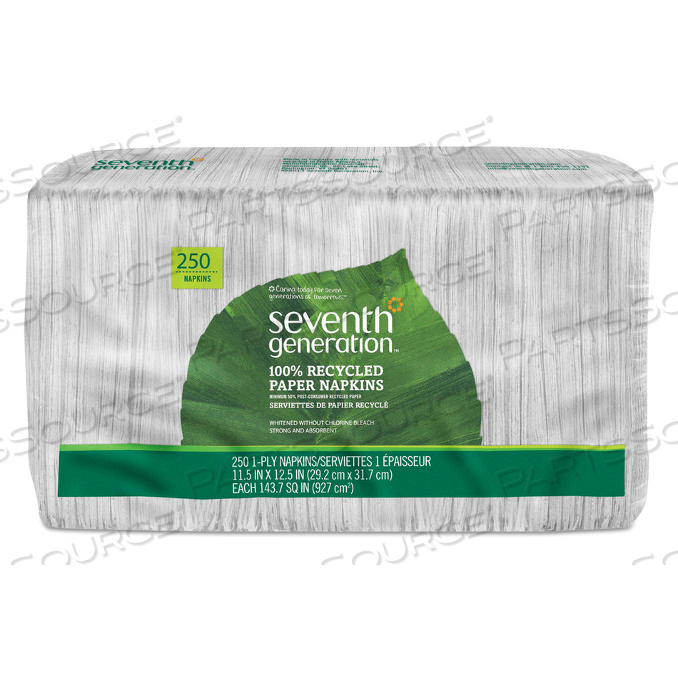 OEM#: 13713100% RECYCLED NAPKINS, 1-PLY, 11 1/2 X 12 1/2, WHITE, 250/PACK by Seventh Generation