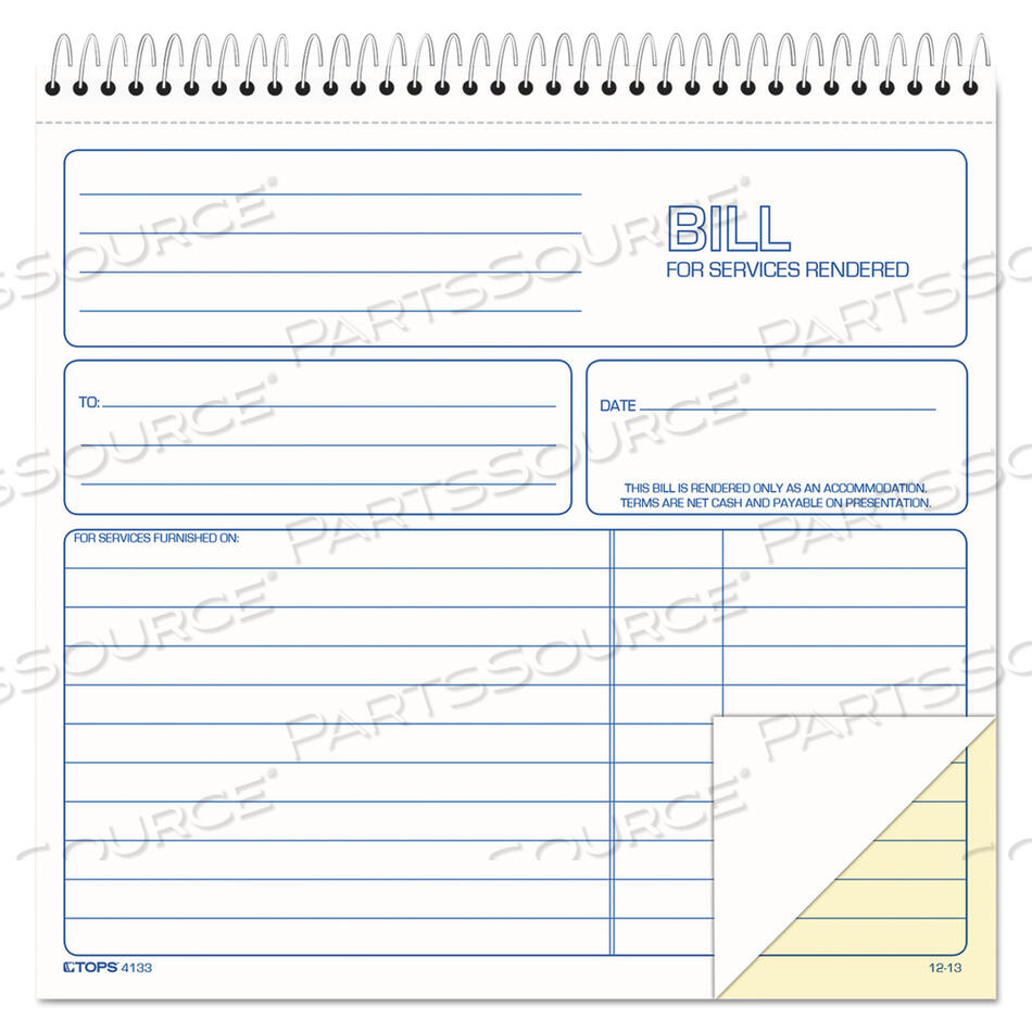 OEM#: 4133КНИГА СЧЕТА ЗА ОКАЗАННЫЕ УСЛУГИ, ДВУХЧАСТНАЯ, БЕЗ КОПИРОВАНИЯ, 8,5 X 7,75, ВСЕГО 50 ФОРМ от Tops
