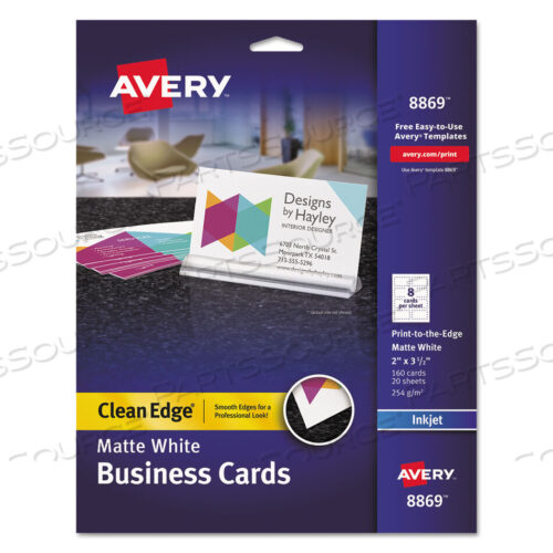 OEM#: 8869ПЕЧАТАЙТЕ ДО КРАЯ TRUE PRINT ВИЗИТНЫЕ КАРТОЧКИ, СТРУЙНАЯ ПЕЧАТЬ, 2 X 3,5, БЕЛЫЕ, 160 КАРТОЧЕК, 8 ЛИСТОВ КАРТОЧЕК, 20 ЛИСТОВ/УПАК от Avery