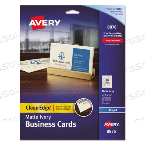 OEM#: 8876ВИЗИТНЫЕ КАРТОЧКИ TRUE PRINT CLEAN EDGE, ДЛЯ СТРУЙНОЙ ПЕЧАТИ, 2 X 3,5, ЦВЕТ СЛОНОВОЙ КОСТИ, 200 КАРТОЧЕК, 10 ЛИСТОВ КАРТОЧЕК, 20 ЛИСТОВ/УПАК от Avery